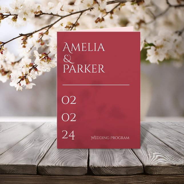 Minimalist Crimson Red Wedding Program (Creator Uploaded)