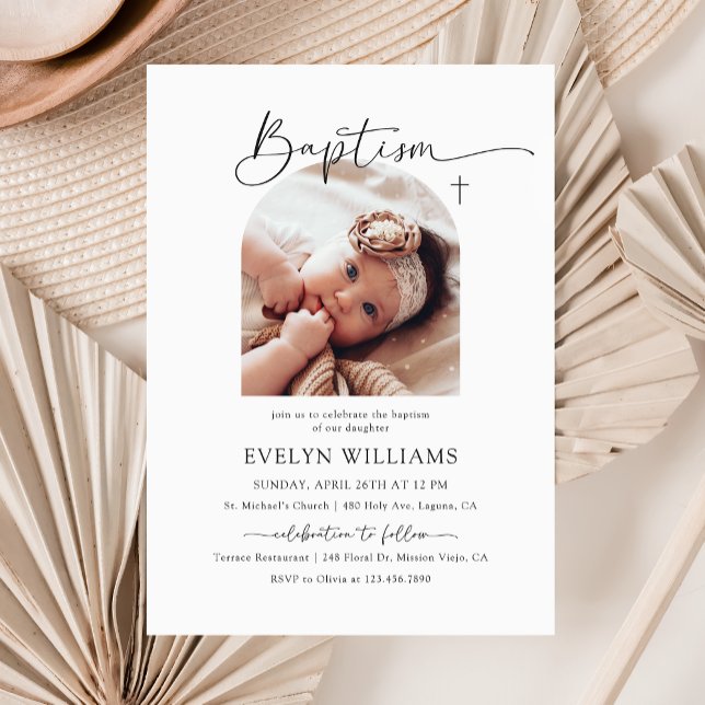 Minimalist Cross Baptism and Christening Photo Invitation (Creator Uploaded)