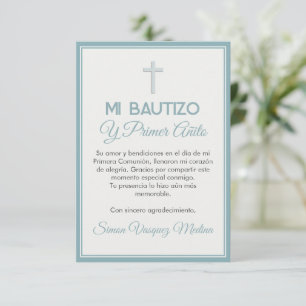 Minimalist Cross Baptism and First Birthday Thank You Card