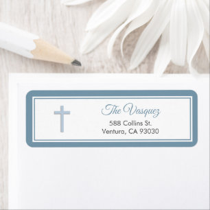 Minimalist Cross Baptism First Year Address Label