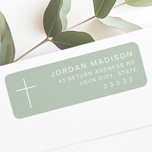 Minimalist cross light sage green return address