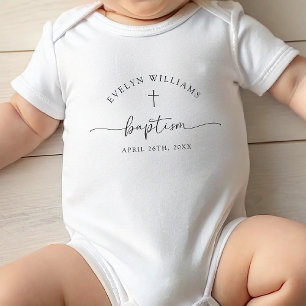 Minimalist Cross Personalized Baptism Outfit Baby Bodysuit