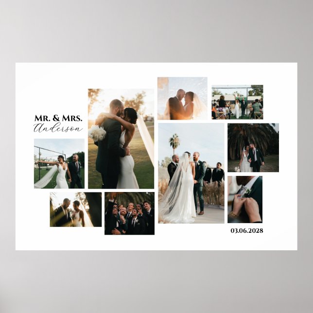 Minimalist Custom 9-Photo Wedding Collage Poster (Front)