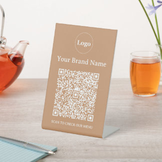 Minimalist Custom Business Logo and QR Code  Pedestal Sign