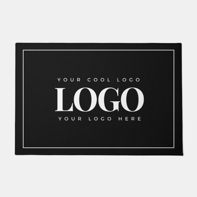 Minimalist Custom Business Logo Black White Frame Doormat (Front)