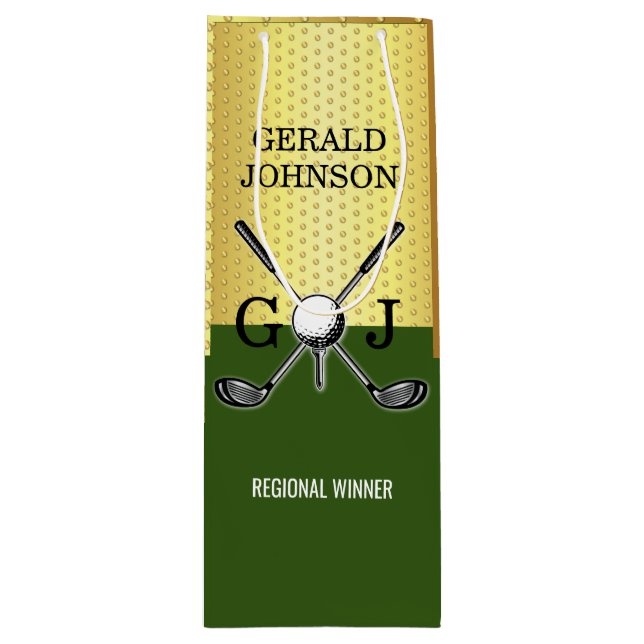 Minimalist Custom Elegant Golf Monogram Large Gift Wine Gift Bag (Front)