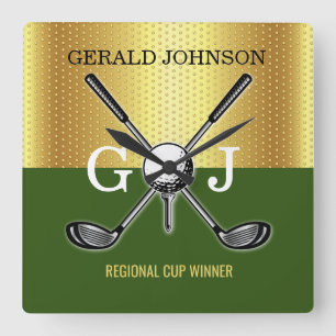 Minimalist Custom Elegant Golf Monogram Square Wall Clock