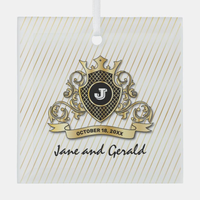 Minimalist Custom Elegant Monogram Design Glass Ornament (Front)