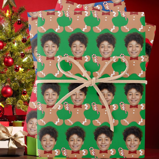 Minimalist Custom Face Photo Gingerbread Xmas Wrapping Paper Sheet (Creator Uploaded)