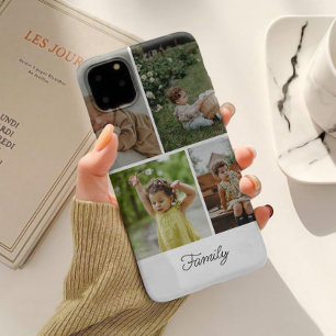 Minimalist Custom Family 4 Photo Collage iPhone 15 Case