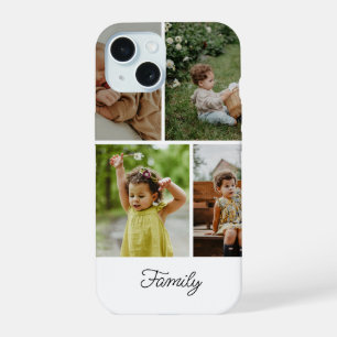 Minimalist Custom Family 4 Photo Collage iPhone 15 Case