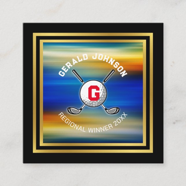 Minimalist Custom Golf Monogram Design Square Business Card (Front)