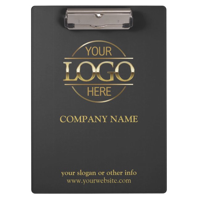 Minimalist Custom Grey Gold Company Business Logo Clipboard (Front)