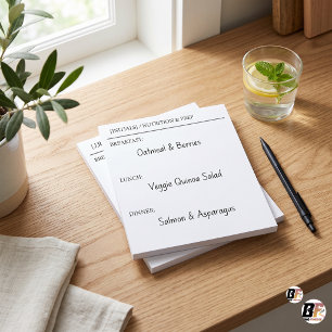 Minimalist Custom Initials Nutrition & Daily Meal  Notepad
