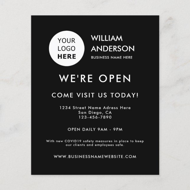 Minimalist Custom Logo Modern Black Grand Opening  Flyer (Front)