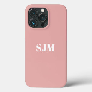 Minimalist Custom monogram name rose pink white iPhone 13 Pro Case