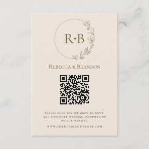 Minimalist Custom Monogram Neutral QR Code RSVP Enclosure Card