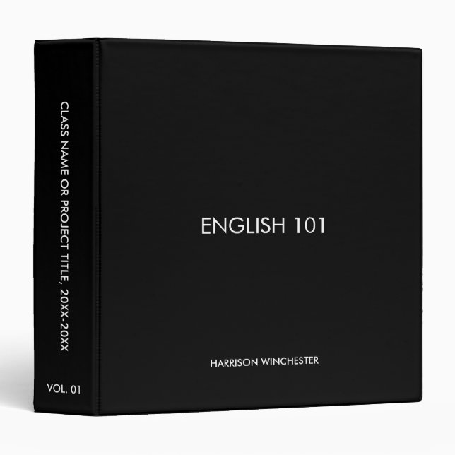 Minimalist custom name class year black solid binder (Front/Spine)