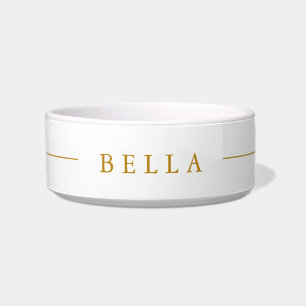 Minimalist Custom Name Gold Script Pet Bowl