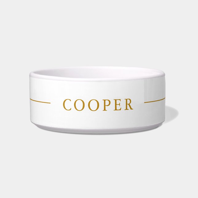 Minimalist Custom Name Gold Script Pet Bowl (Front)