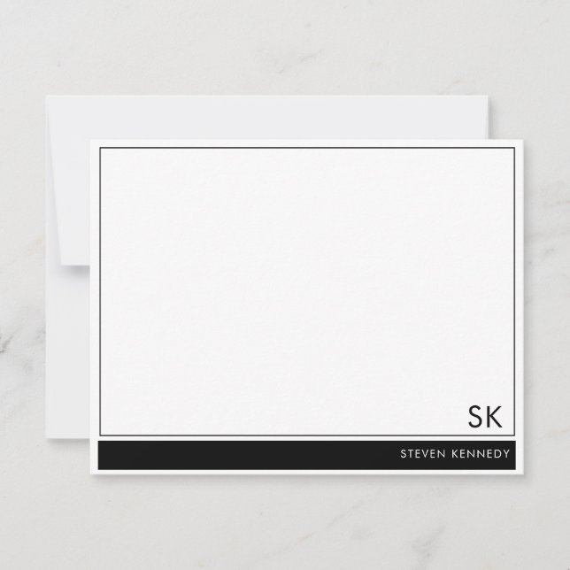 Minimalist Custom Name Monogrammed Black Border Card (Front)