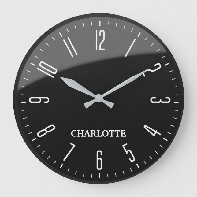Minimalist Custom Name Office Modern Black  Large Clock (Front)