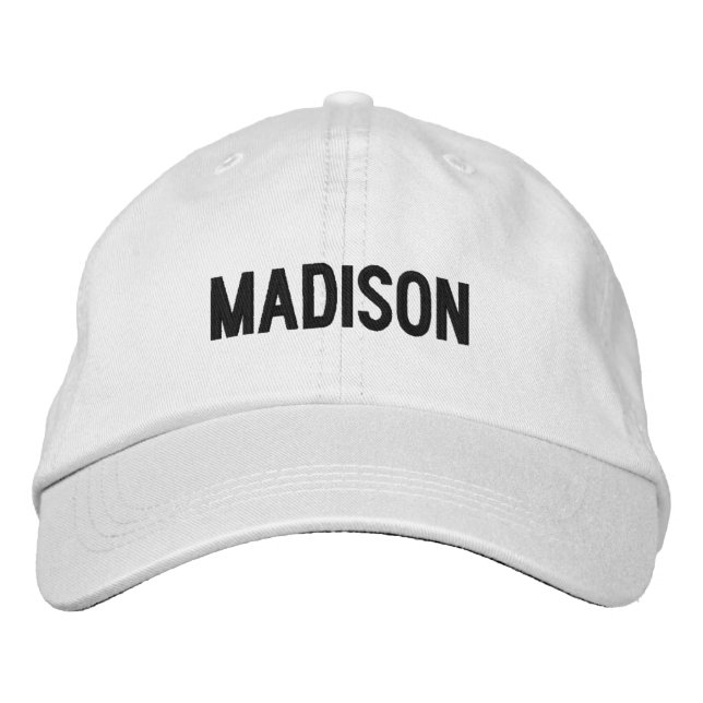 Minimalist Custom name text black white Embroidered Hat (Front)