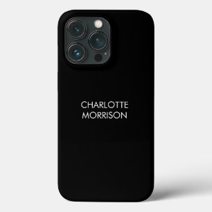Minimalist custom name text monogram plain black  iPhone 13 pro case