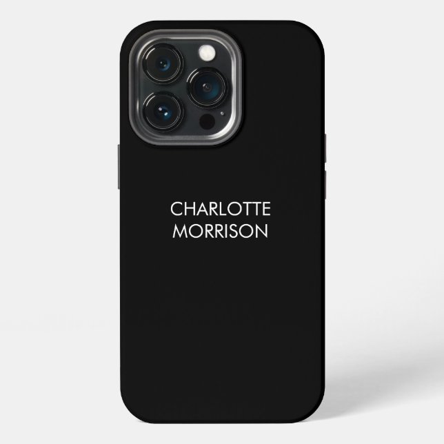 Minimalist custom name text monogram plain black  iPhone case (Back)