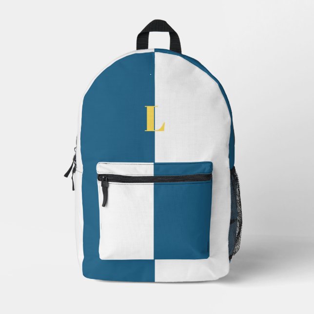 Minimalist Custom Navy Blue and White Backpack (Front)