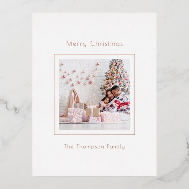 Minimalist Custom Photo Christmas Luxury Real Foil Holiday Postcard (Front)