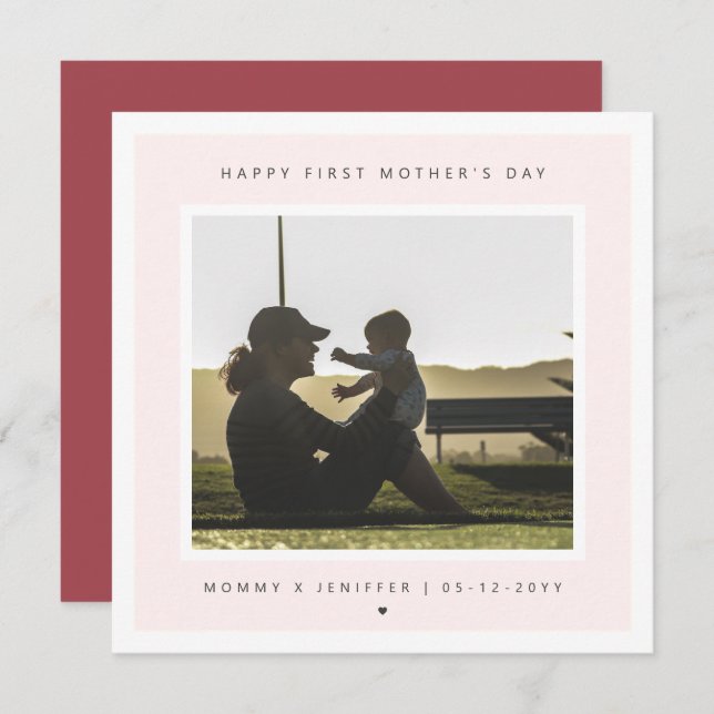 Minimalist Custom Photo First Mother's Day Modern Card (Front/Back)
