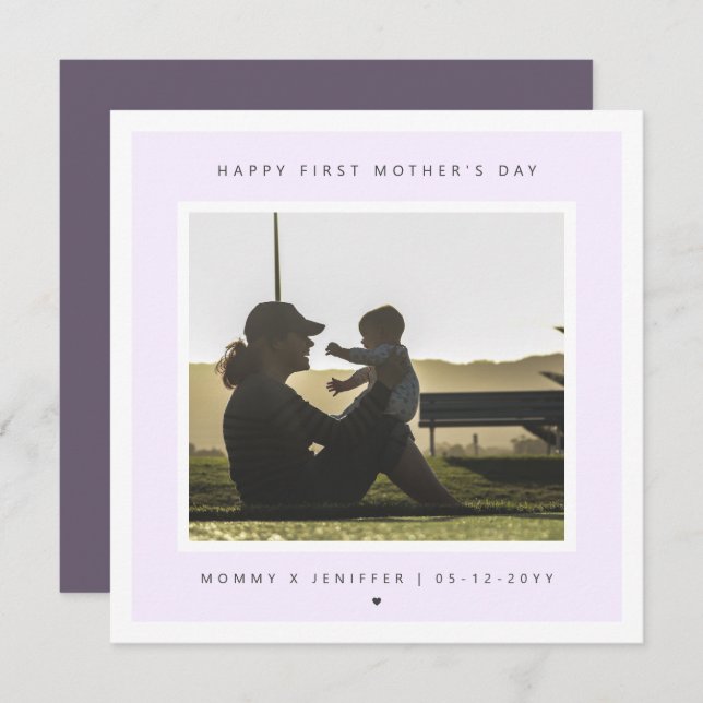 Minimalist Custom Photo First Mother's Day Modern Card (Front/Back)