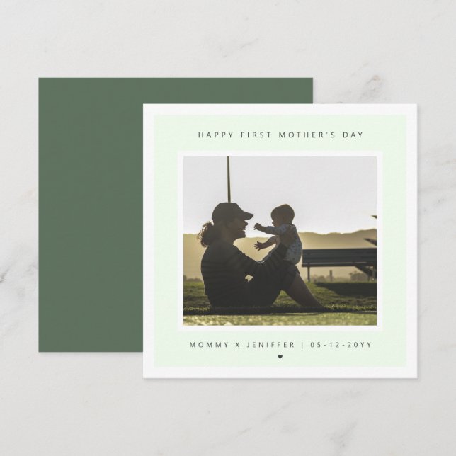 Minimalist Custom Photo First Mother's Day Modern Card (Front/Back)
