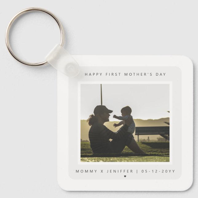 Minimalist Custom Photo First Mother's Day Modern Keychain (Front)
