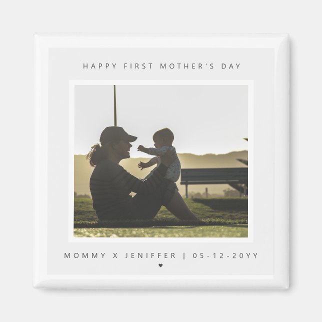 Minimalist Custom Photo First Mother's Day Modern Magnet (Front)