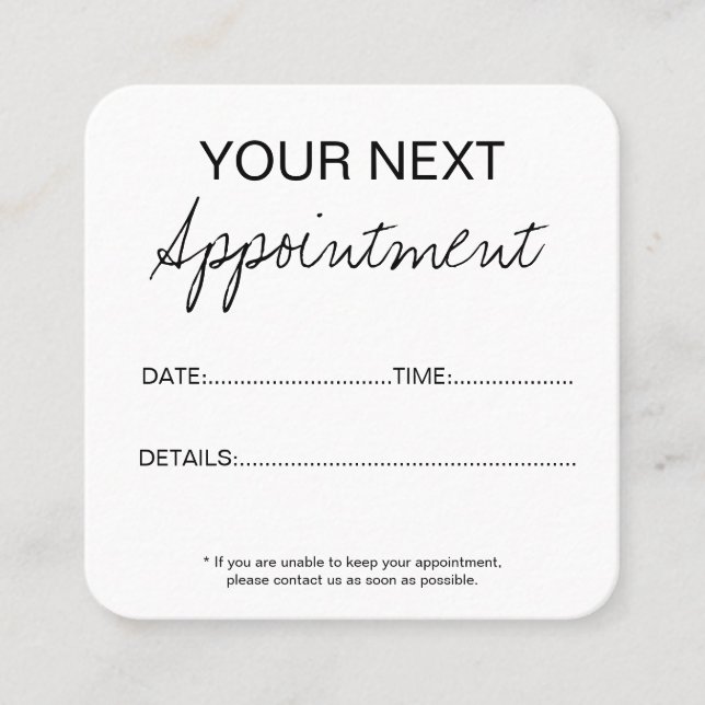 Minimalist Custom Salon Appointment Reminder Card (Front)