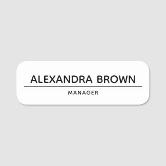 Minimalist Custom White Name Tag with Job Title