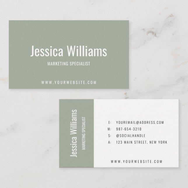 Minimalist Customizable Professional Sage Green Business Card (Front/Back)
