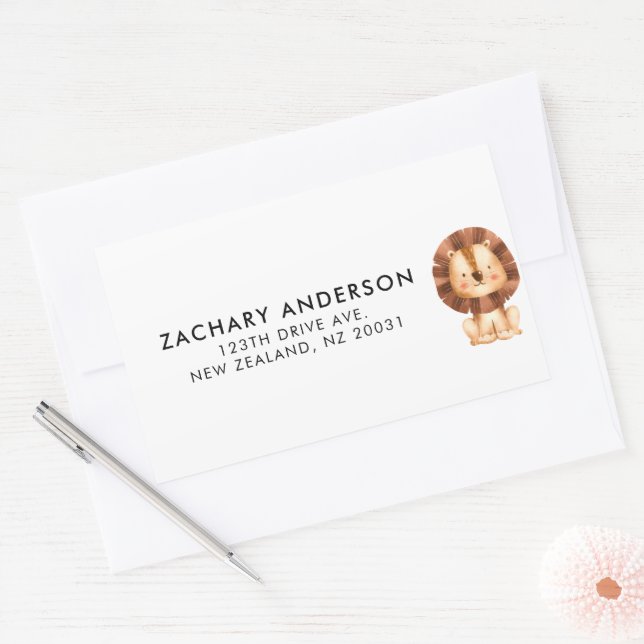 Minimalist Cute Baby Lion Kids Personalized Lab Sticker (Envelope)