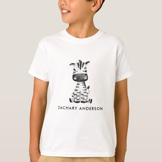 Minimalist Cute Baby Zebra Kids Personalized T-Shirt (Front)