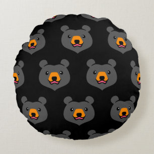 Minimalist Cute Black Bear Cartoon Round Pillow