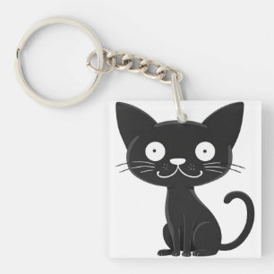 Minimalist Cute Black Cat Cartoon Cat Lover Gift Keychain