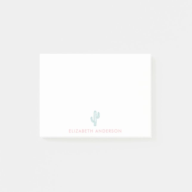 Minimalist Cute Cactus Feminine Personalized Post-it Notes (Front)