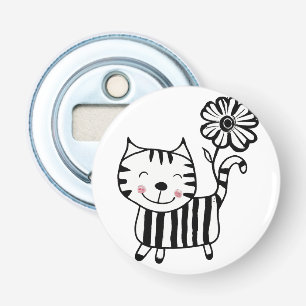 Minimalist Cute Cat with Flower on Tail Decorative Bottle Opener