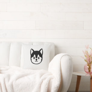 Minimalist Cute Chibi Husky Face Throw Pillow