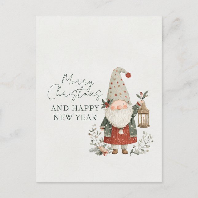 Minimalist Cute Christmas Gnome Postcard (Front)