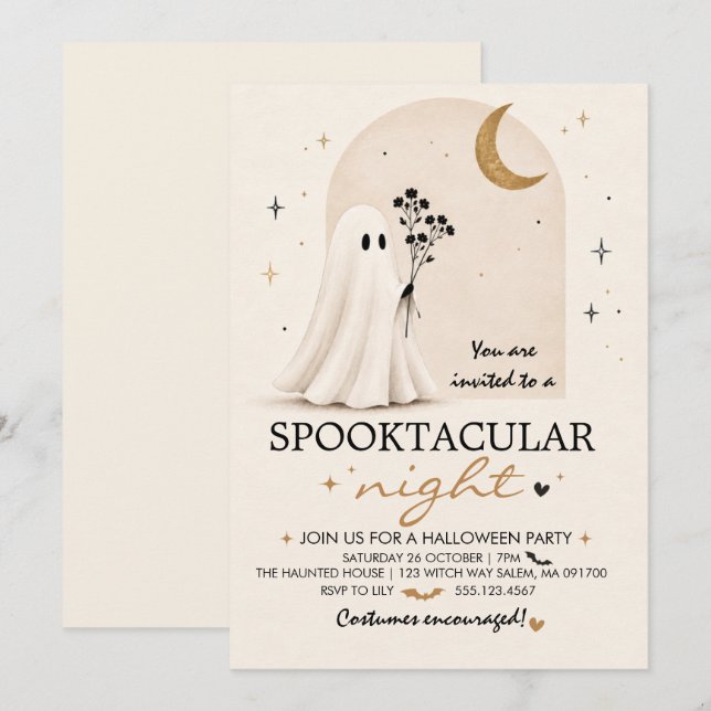 Minimalist Cute Ghost Halloween Party Invitation  (Front/Back)