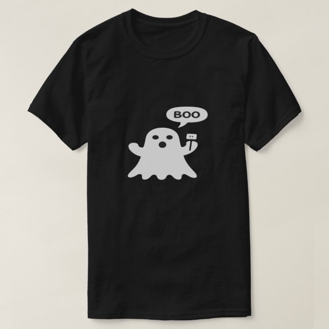 Minimalist Cute Ghost Illustration with “Boo” Spee T-Shirt (Design Front)