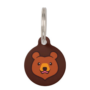 Minimalist Cute Grizzly / Brown Bear Cartoon Pet Tag